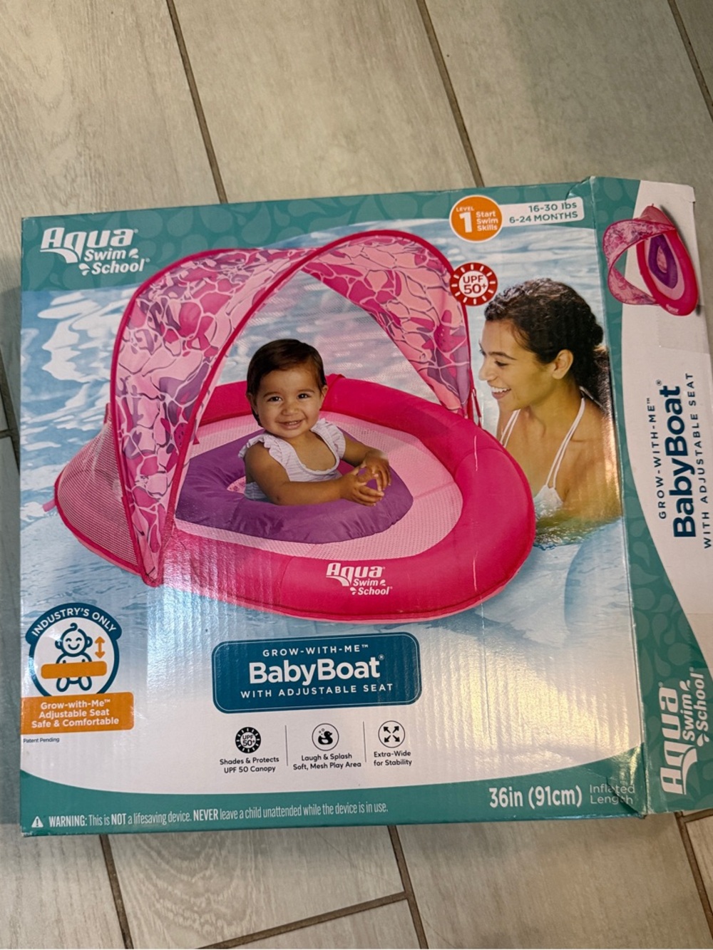 Aqua Swim School BabyBoat Float w/ Canopy Pink Purple Infant Pool Float UPF 50